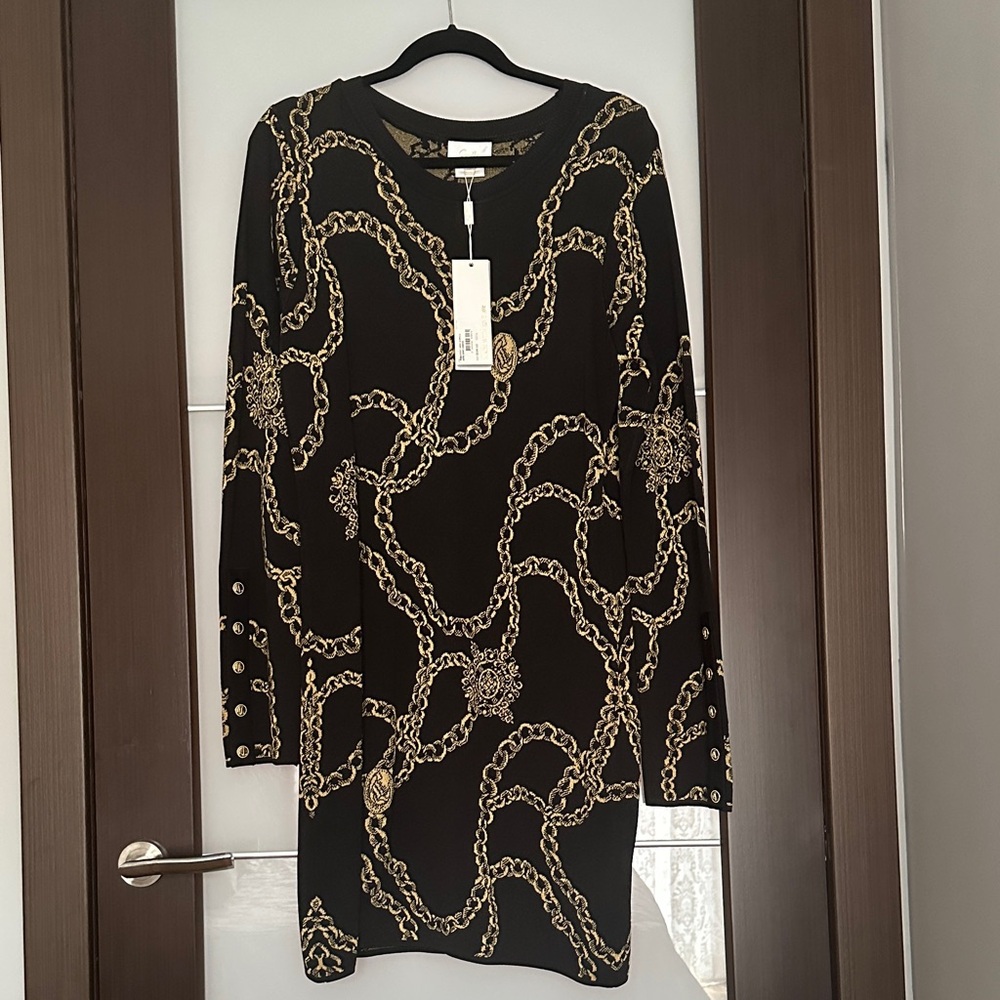 Camilla Black Dress with Gold Chain Design